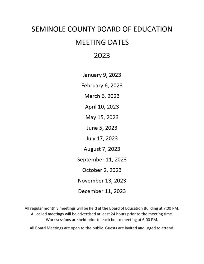 2023 BOE Meeting Dates