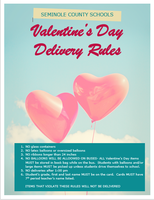 Seminole County Middle/High School Valentine’s Day Delivery Rules