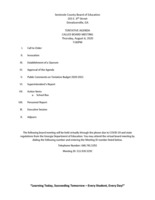 Tentative Agenda for Called Board Meeting 8/6/2020
